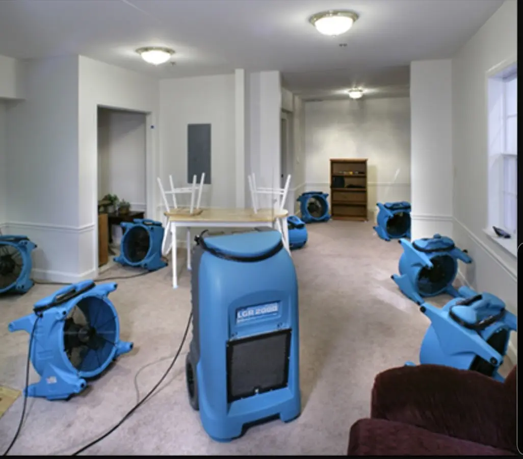 Air movers and dehumidifier setup for Water Extraction & Removal in Ithaca