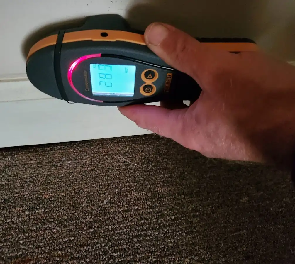 Moisture detection at baseboard during Storm Damage Restoration in Ithaca